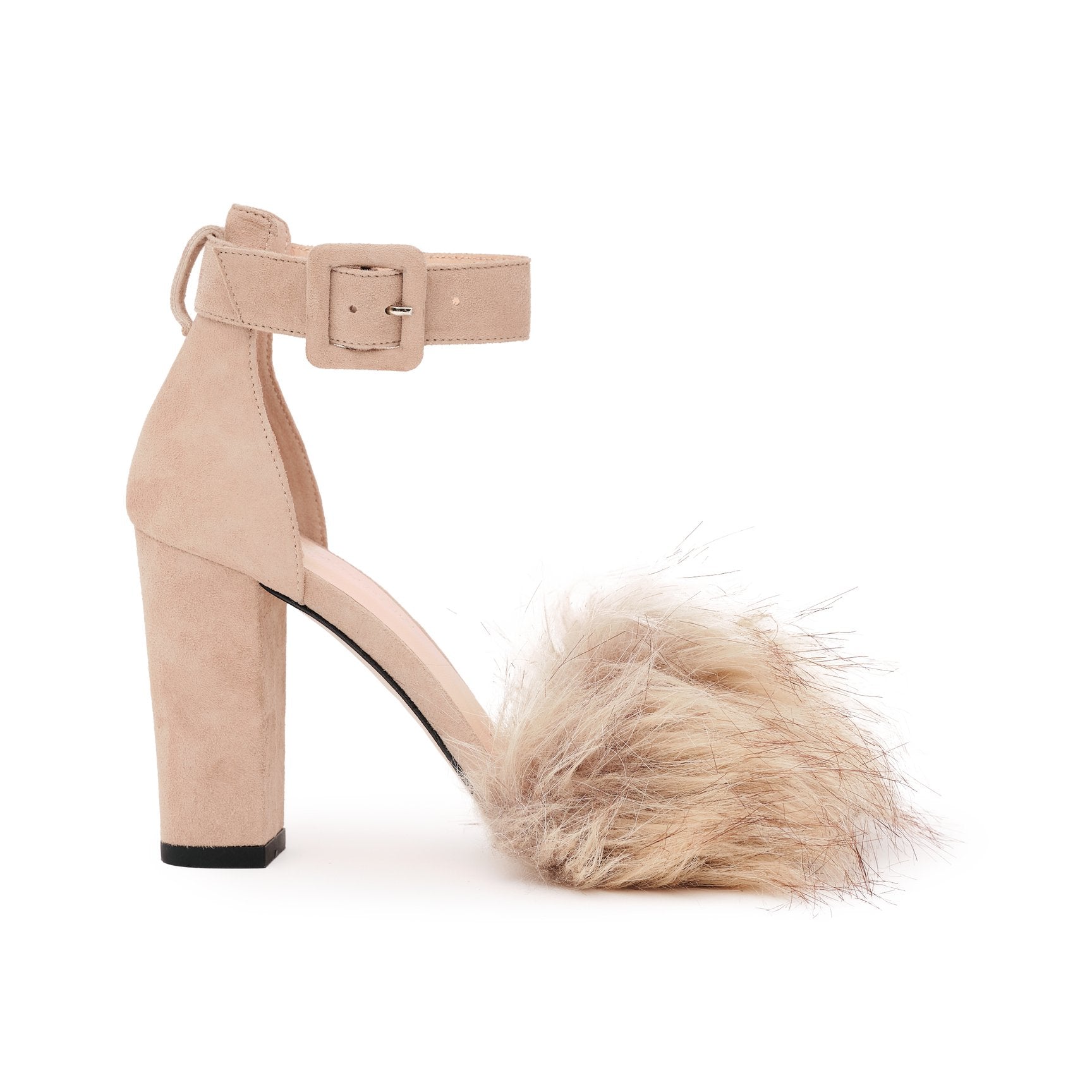 Fur block sale heel sandals