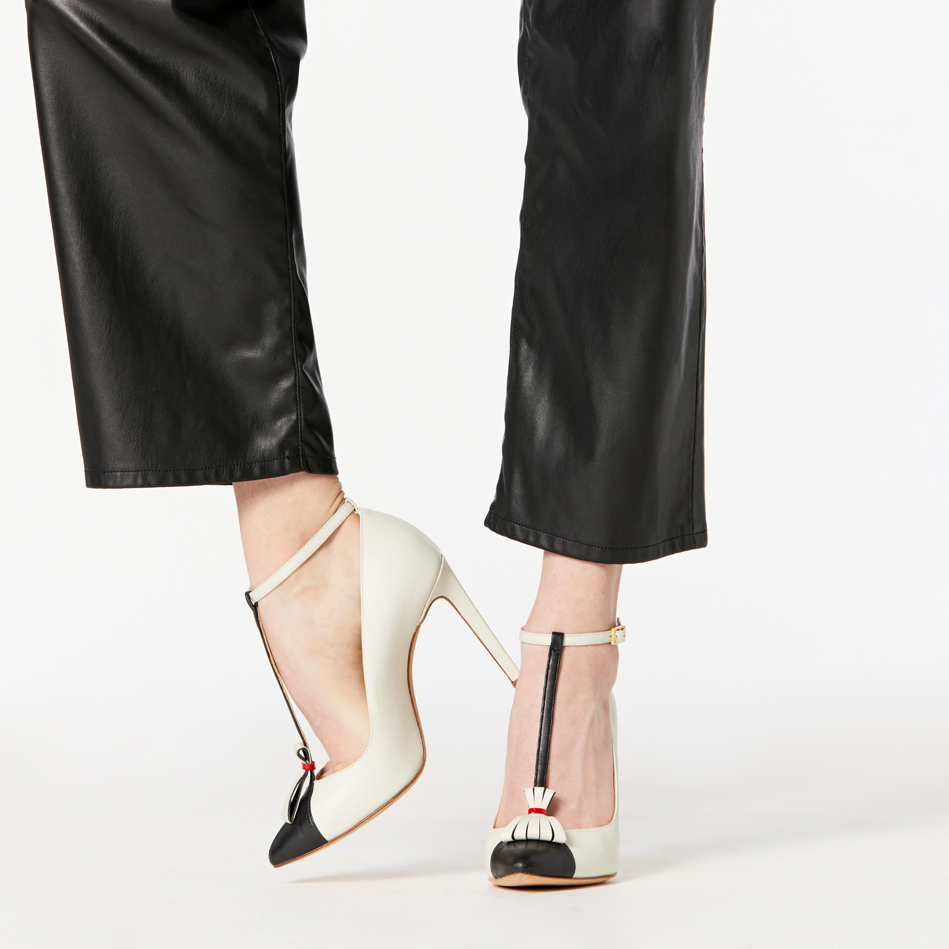 Tamron Ankle Strap Pumps in Ivory Black & Red